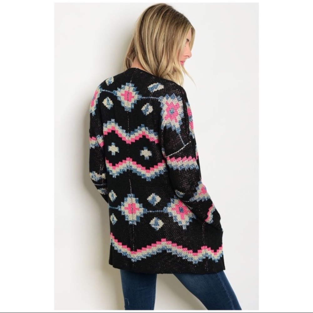 Tribal Aztec Print Boho Open Cardigan Sweater NWT - Picture 3 of 5